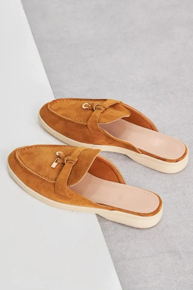 Women Mocassin En Velours Camel Ouvert Camel Brentiny Paris Loafers