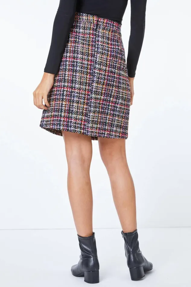 Women Multi Textured Check Mini A Line Skirt Roman Skirts