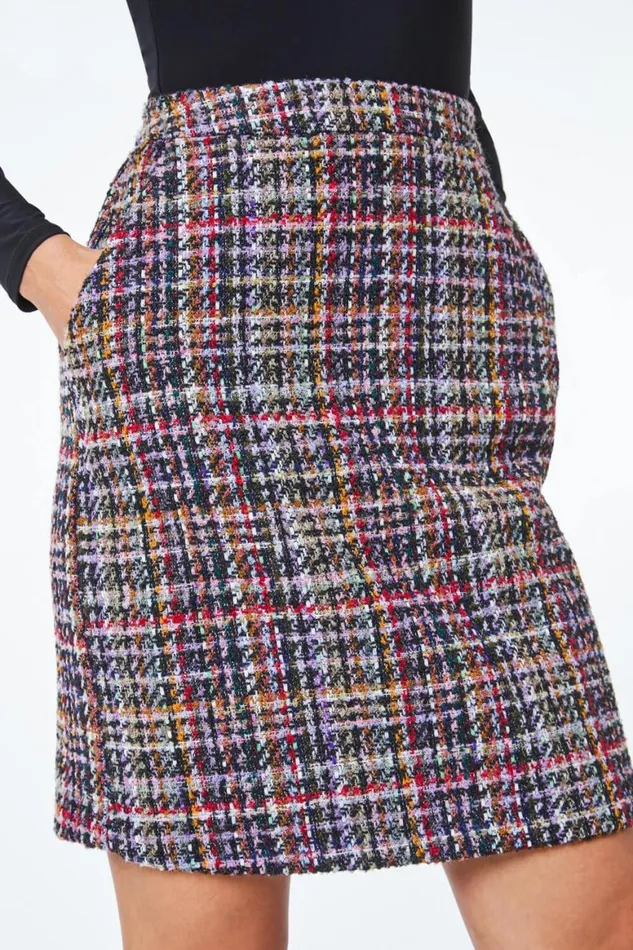 Women Multi Textured Check Mini A Line Skirt Roman Skirts