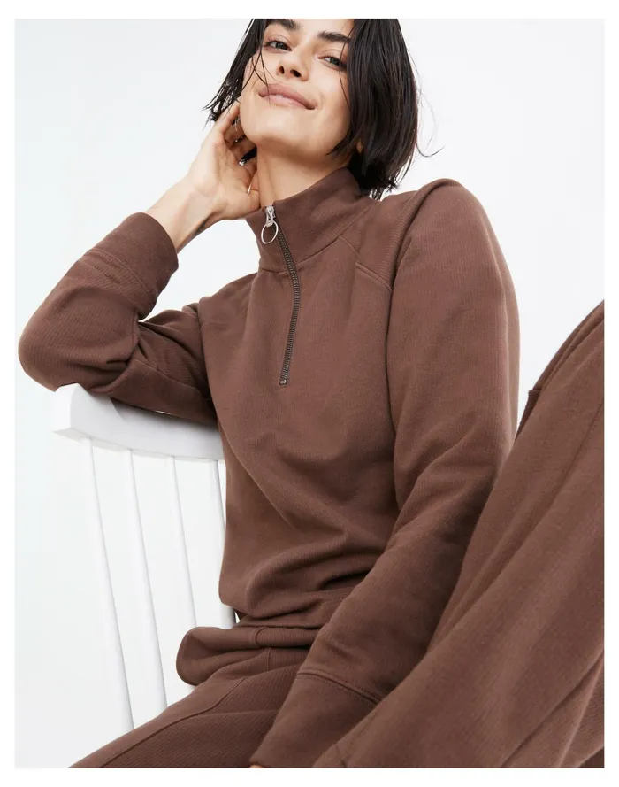 Women MWL Ribbed Half Zip Raglan Sweatshirt Hot Cocoa Madewell MWL Athleisure
