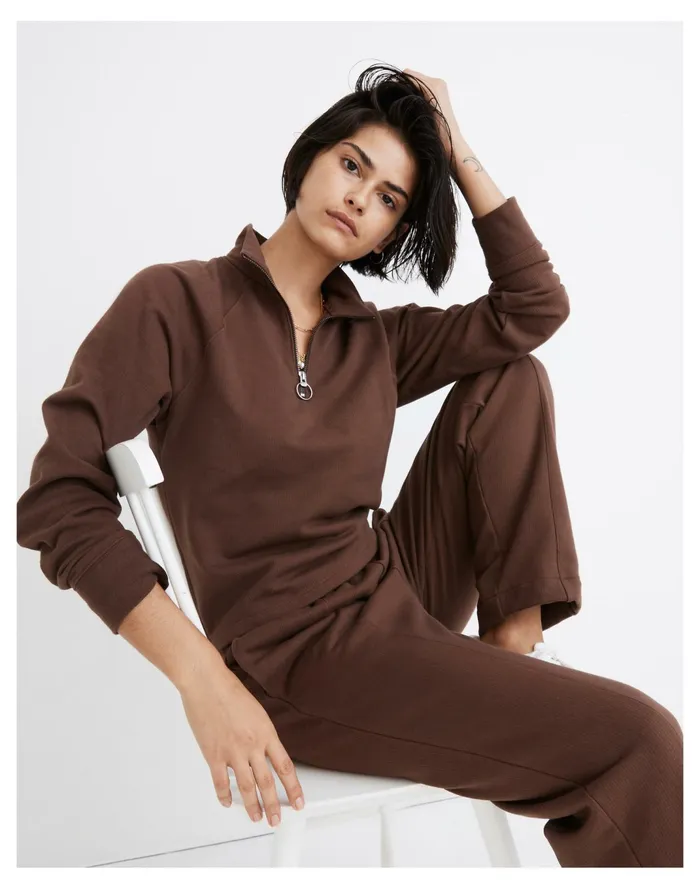 Women MWL Ribbed Half Zip Raglan Sweatshirt Hot Cocoa Madewell MWL Athleisure Women MWL Ribbed Half Zip Raglan Sweatshirt Hot Cocoa Madewell MWL Athleisure