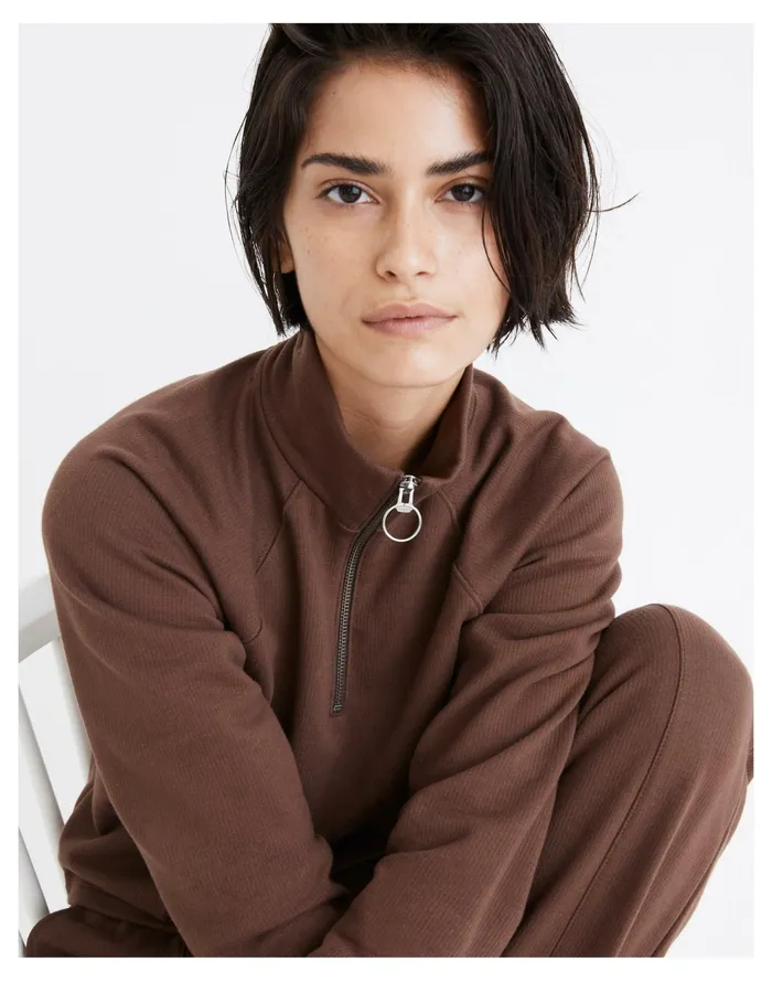 Women MWL Ribbed Half Zip Raglan Sweatshirt Hot Cocoa Madewell MWL Athleisure Women MWL Ribbed Half Zip Raglan Sweatshirt Hot Cocoa Madewell MWL Athleisure