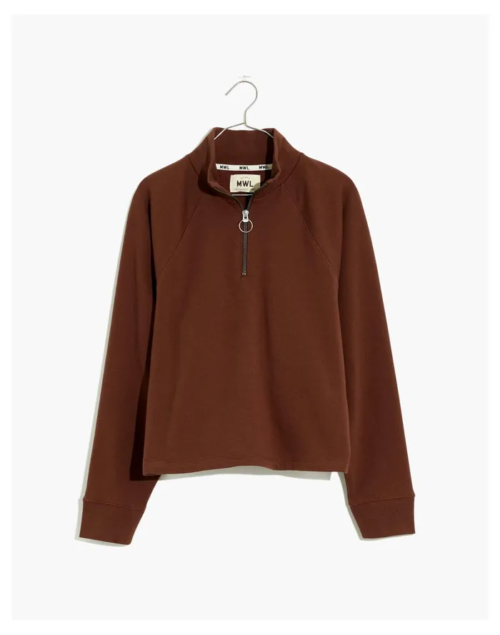 Women MWL Ribbed Half Zip Raglan Sweatshirt Hot Cocoa Madewell MWL Athleisure Women MWL Ribbed Half Zip Raglan Sweatshirt Hot Cocoa Madewell MWL Athleisure
