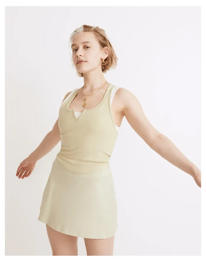 Women MWL Ribbed Split Neck Crop Tank Faded Seagrass Madewell Activewear