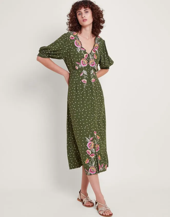 Women Myla Embroidered Tea Dress Green Monsoon Dresses