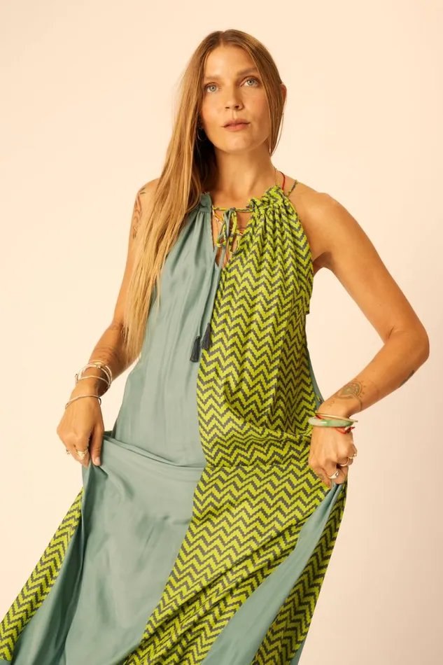 Women Natalie Martin Coverups Marlien Dress Block Zigzag Lime