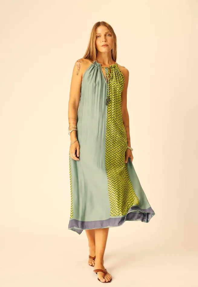 Women Natalie Martin Coverups Marlien Dress Block Zigzag Lime