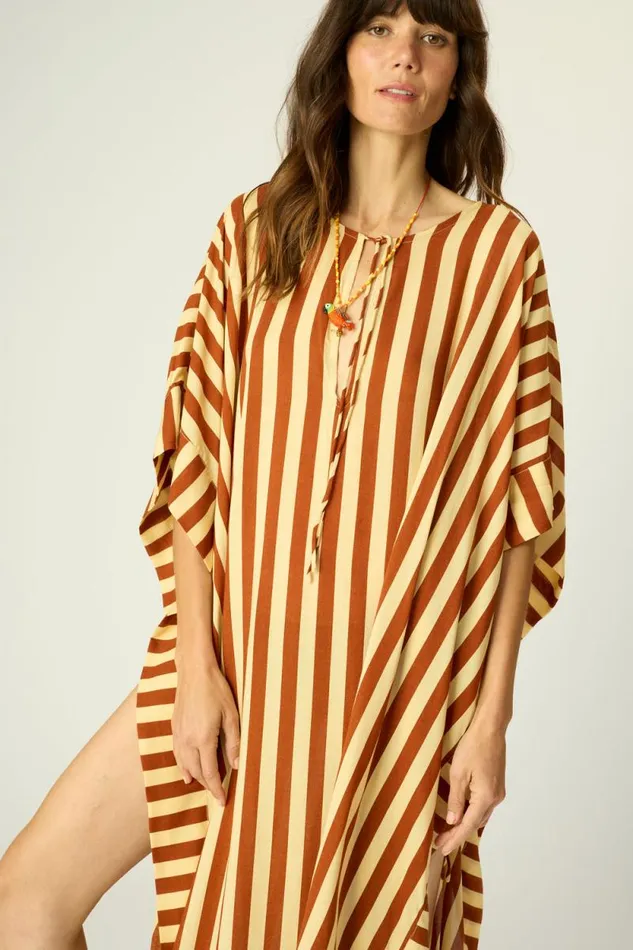 Women Natalie Martin Coverups Paulina Caftan Thick Stripe Bluegreen