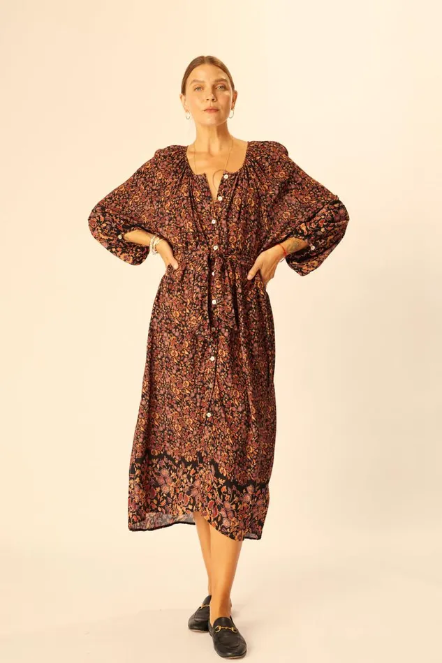 Women Natalie Martin Dresses Alex Midi With Sash Petite Fleur Aubergine