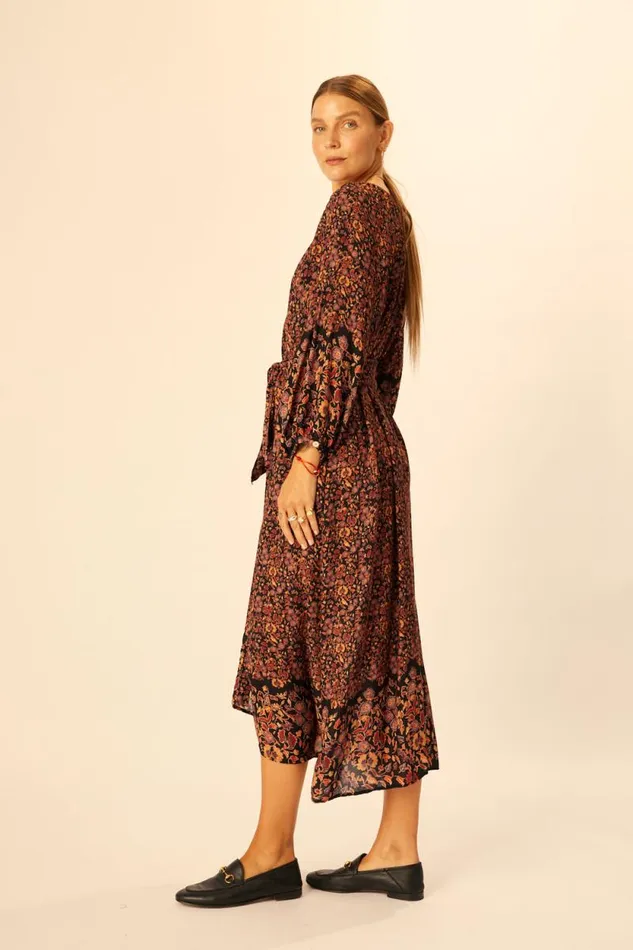 Women Natalie Martin Dresses Alex Midi With Sash Petite Fleur Aubergine