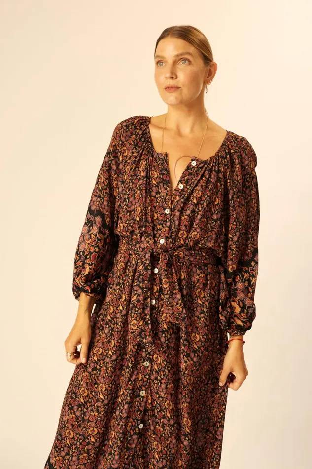 Women Natalie Martin Dresses Alex Midi With Sash Petite Fleur Aubergine