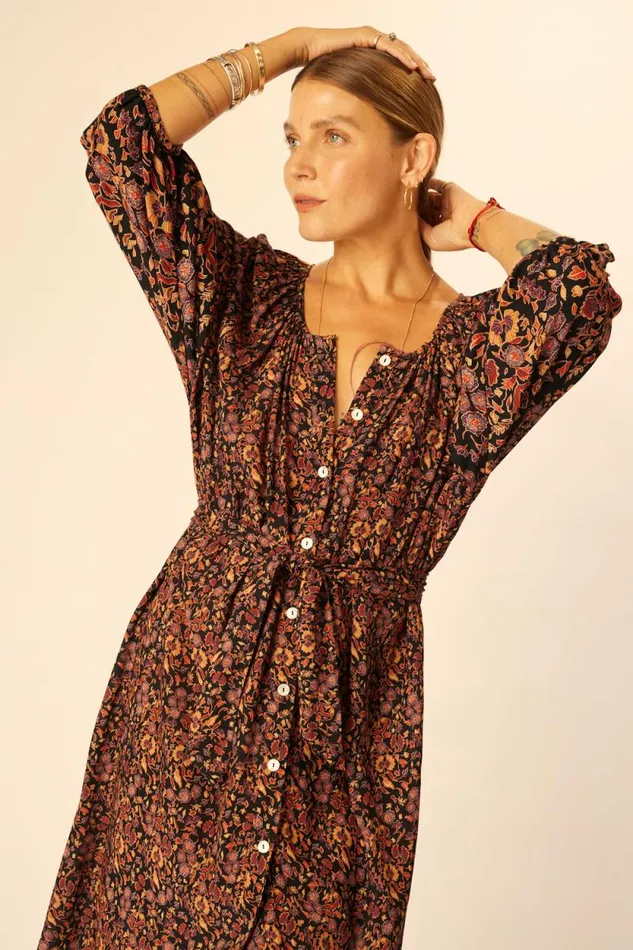 Women Natalie Martin Dresses Alex Midi With Sash Petite Fleur Aubergine