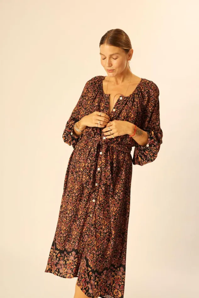 Women Natalie Martin Dresses Alex Midi With Sash Petite Fleur Aubergine