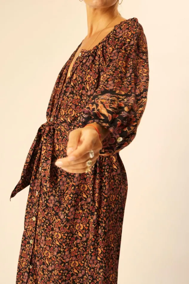 Women Natalie Martin Dresses Alex Midi With Sash Petite Fleur Aubergine