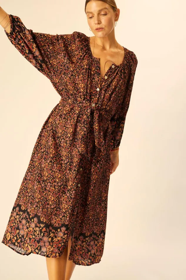 Women Natalie Martin Dresses Alex Midi With Sash Petite Fleur Aubergine