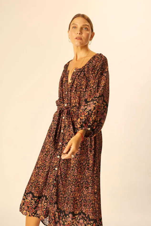 Women Natalie Martin Dresses Alex Midi With Sash Petite Fleur Aubergine