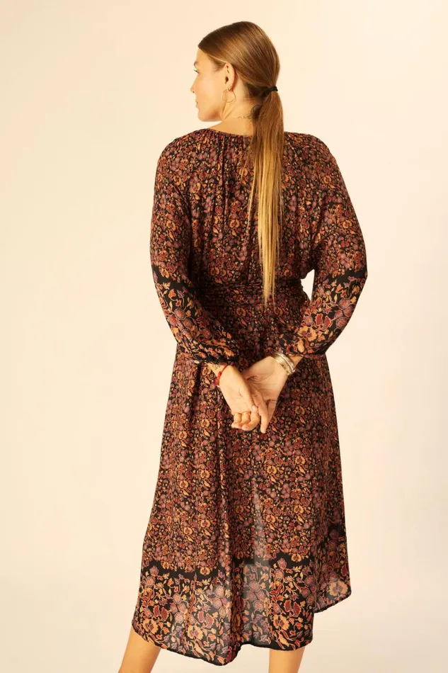 Women Natalie Martin Dresses Alex Midi With Sash Petite Fleur Aubergine