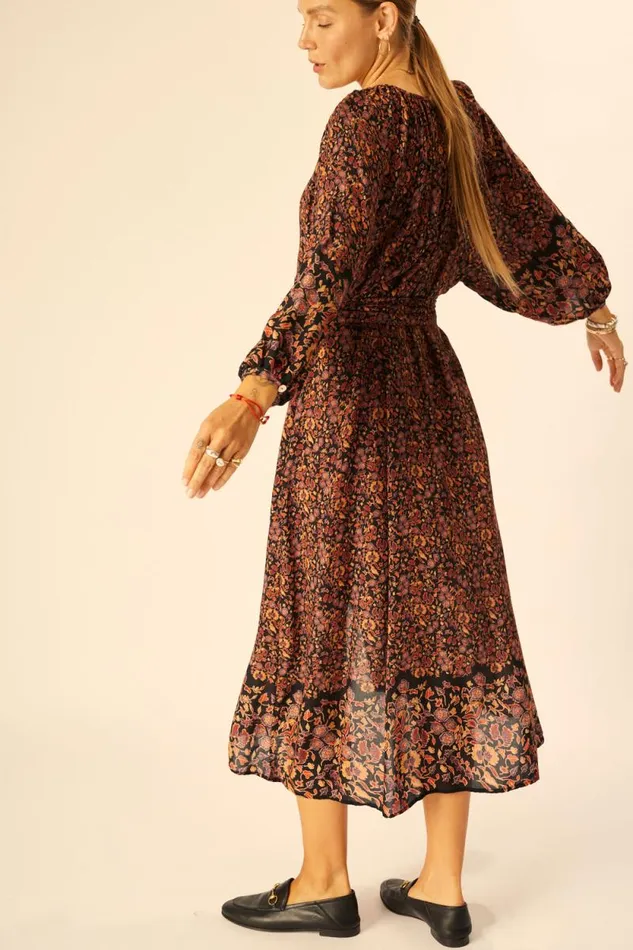 Women Natalie Martin Dresses Alex Midi With Sash Petite Fleur Aubergine