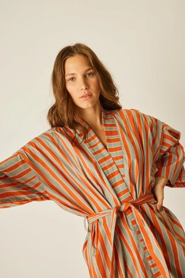 Women Natalie Martin Dresses Diane Short Robe Batik Stripe Sage