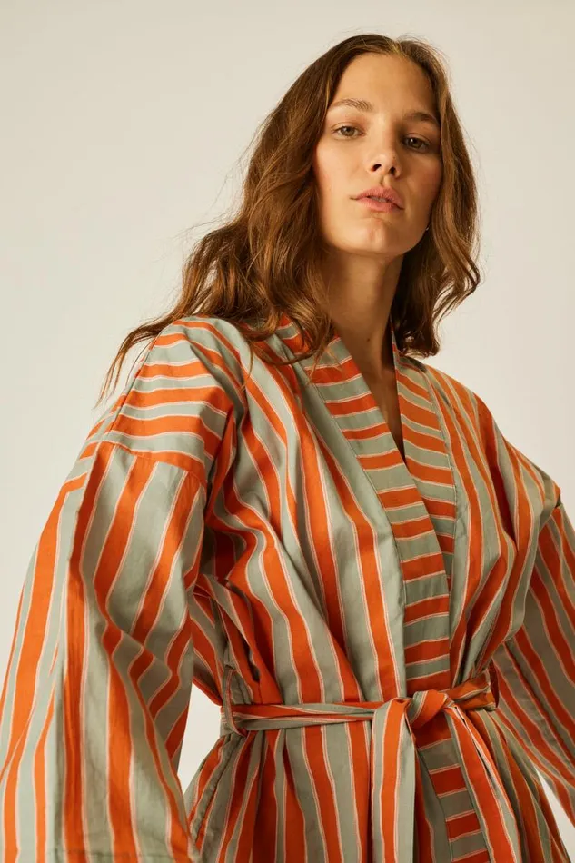 Women Natalie Martin Dresses Diane Short Robe Batik Stripe Sage