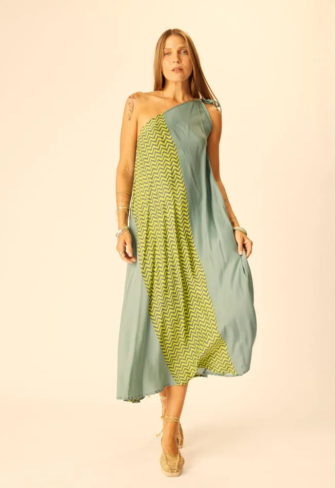 Women Natalie Martin Dresses Lola Dress Block Zigzag Lime