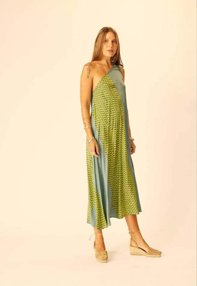 Women Natalie Martin Dresses Lola Dress Block Zigzag Lime