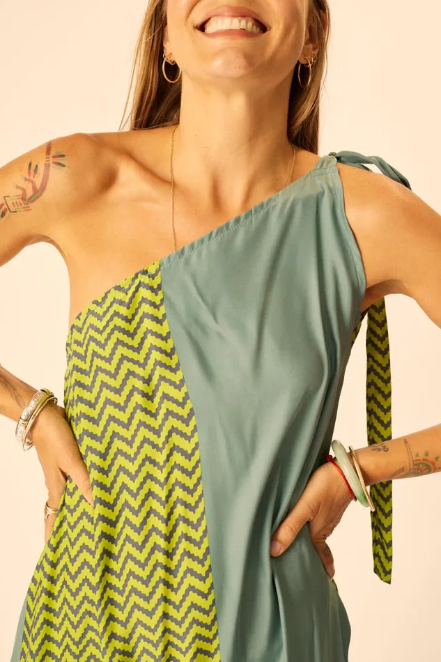 Women Natalie Martin Dresses Lola Dress Block Zigzag Lime
