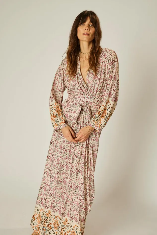 Women Natalie Martin Dresses Nico LS Maxi With Sash Petite Fleur Rose