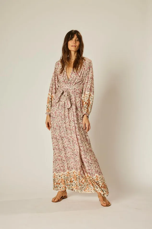 Women Natalie Martin Dresses Nico LS Maxi With Sash Petite Fleur Rose