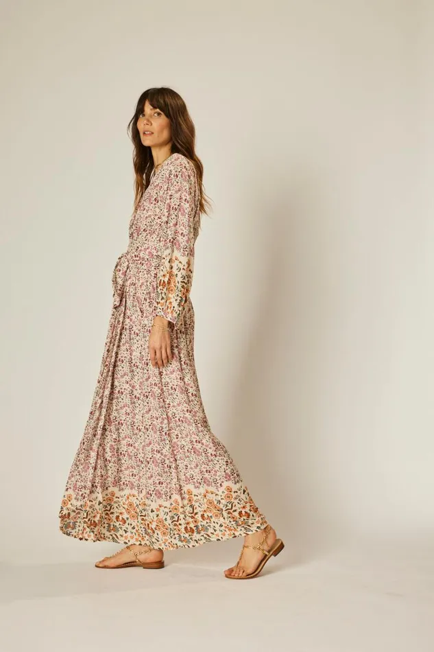 Women Natalie Martin Dresses Nico LS Maxi With Sash Petite Fleur Rose