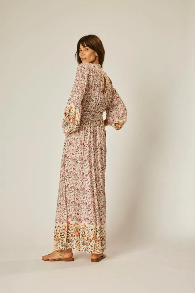 Women Natalie Martin Dresses Nico LS Maxi With Sash Petite Fleur Rose