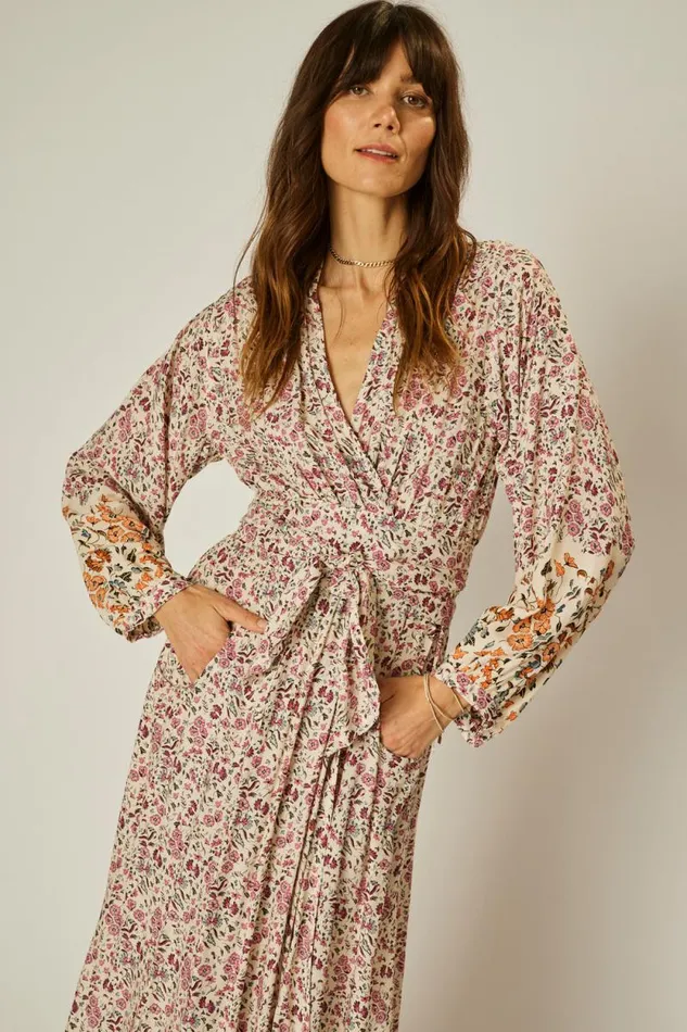 Women Natalie Martin Dresses Nico LS Maxi With Sash Petite Fleur Rose