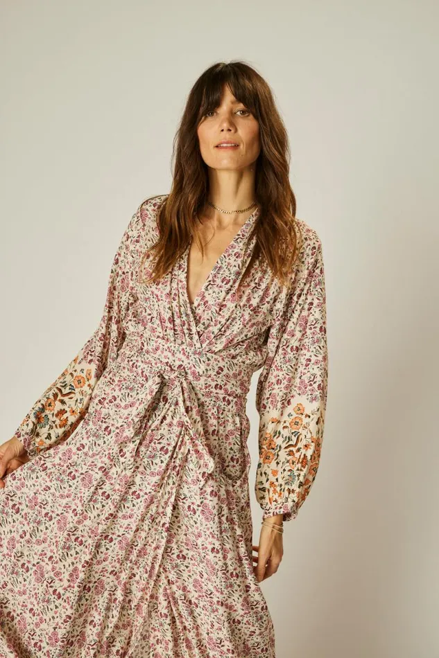 Women Natalie Martin Dresses Nico LS Maxi With Sash Petite Fleur Rose