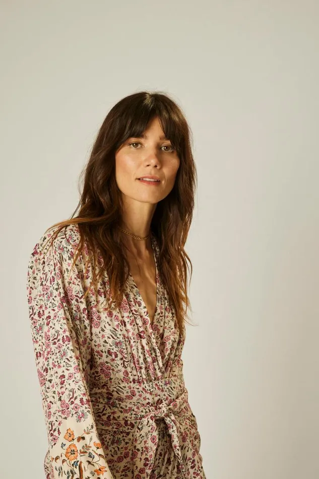 Women Natalie Martin Dresses Nico LS Maxi With Sash Petite Fleur Rose