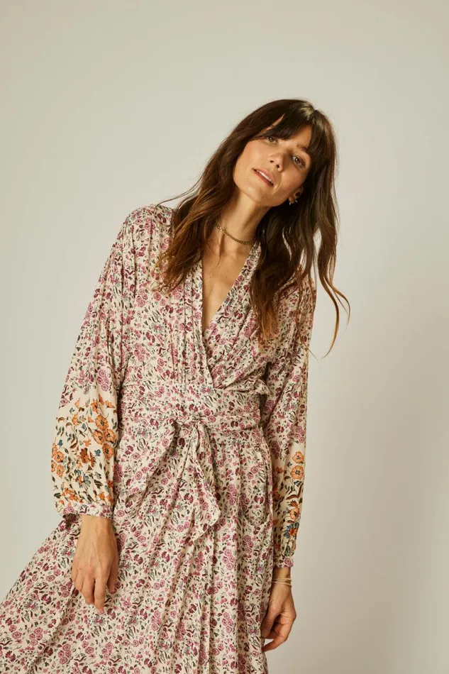 Women Natalie Martin Dresses Nico LS Maxi With Sash Petite Fleur Rose