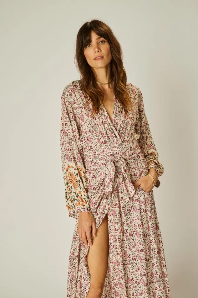 Women Natalie Martin Dresses Nico LS Maxi With Sash Petite Fleur Rose