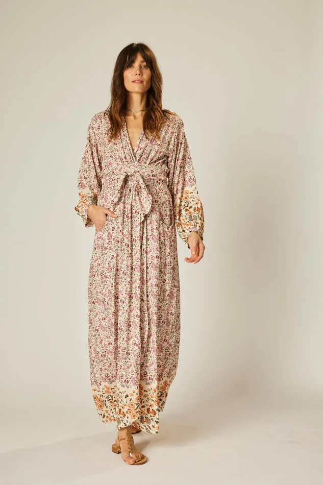 Women Natalie Martin Dresses Nico LS Maxi With Sash Petite Fleur Rose