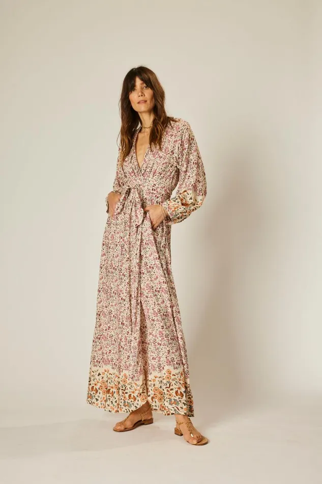 Women Natalie Martin Dresses Nico LS Maxi With Sash Petite Fleur Rose