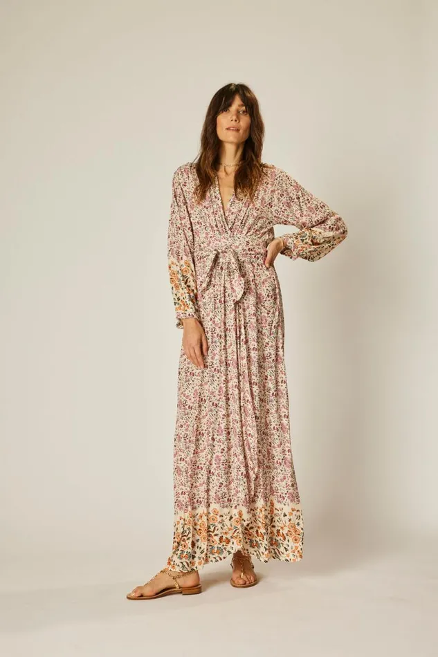 Women Natalie Martin Dresses Nico LS Maxi With Sash Petite Fleur Rose