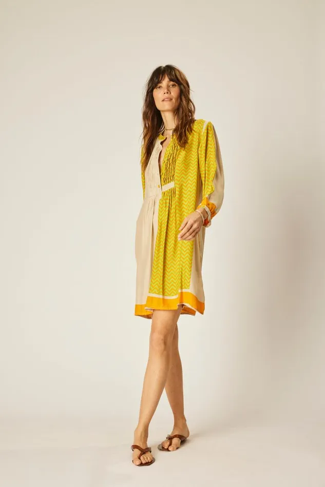 Women Natalie Martin Dresses Sammie Short Dress Block Zigzag Tangerine