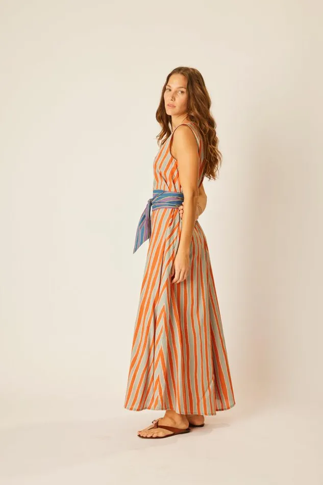 Women Natalie Martin Dresses Tova Maxi With Contrasting Belt Batik Stripe Sage