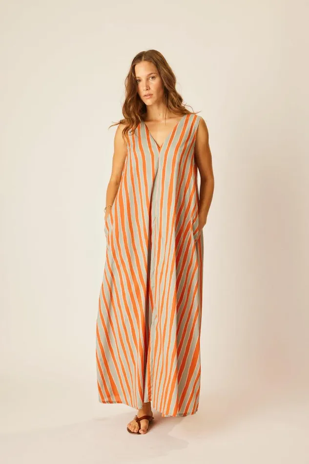 Women Natalie Martin Dresses Tova Maxi With Contrasting Belt Batik Stripe Sage Women Natalie Martin Dresses Tova Maxi With Contrasting Belt Batik Stripe Sage