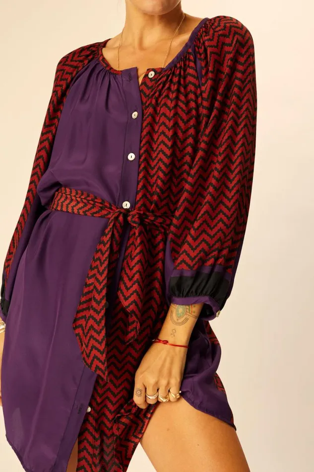 Women Natalie Martin Sash Belt Block Zigzag Aubergine