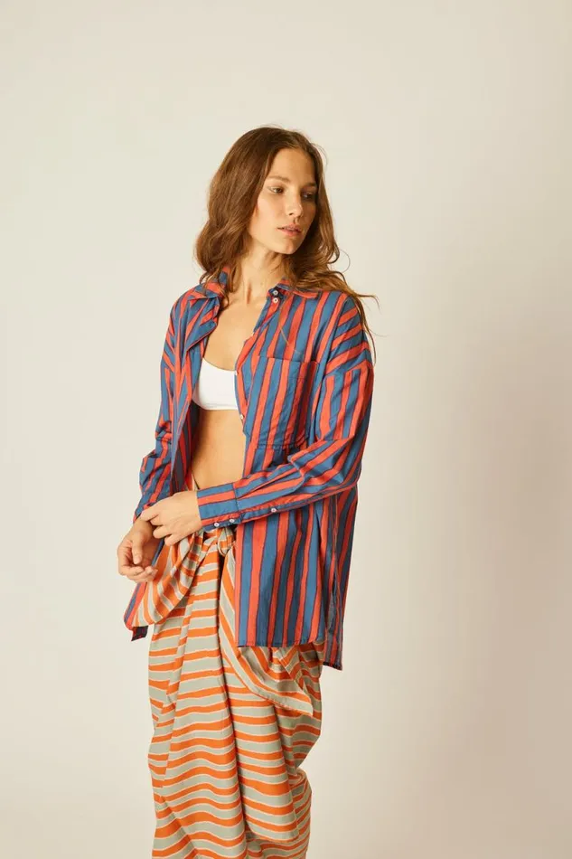 Women Natalie Martin Tops Jennifer Shirt Batik Stripe Navy