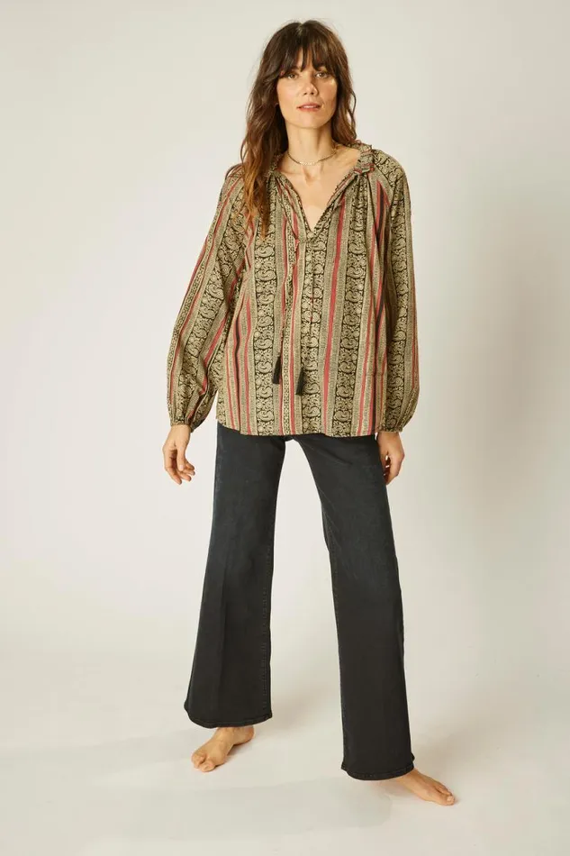 Women Natalie Martin Tops Penny Blouse Paisley Stripe Black
