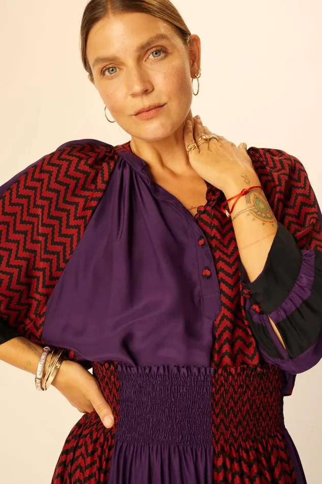 Women Natalie Martin Tops Remy Top Block Zigzag Aubergine