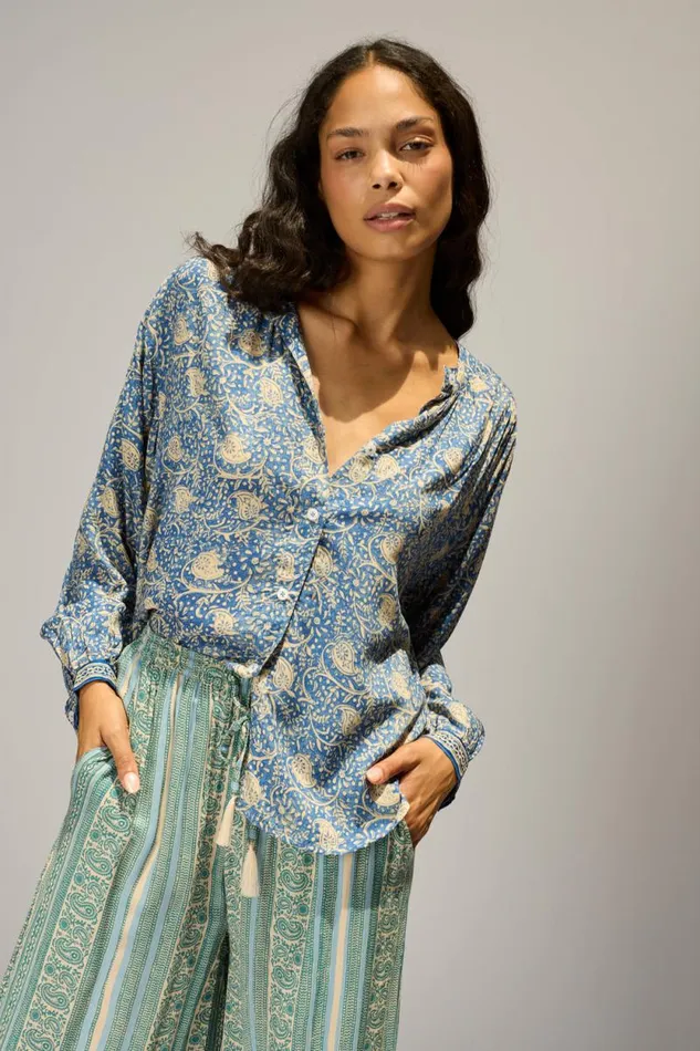 Women Natalie Martin Tops Tolan Shirt Water Lily Blue