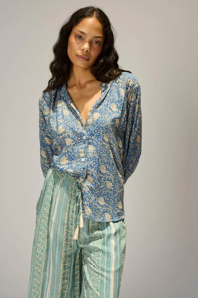 Women Natalie Martin Tops Tolan Shirt Water Lily Blue