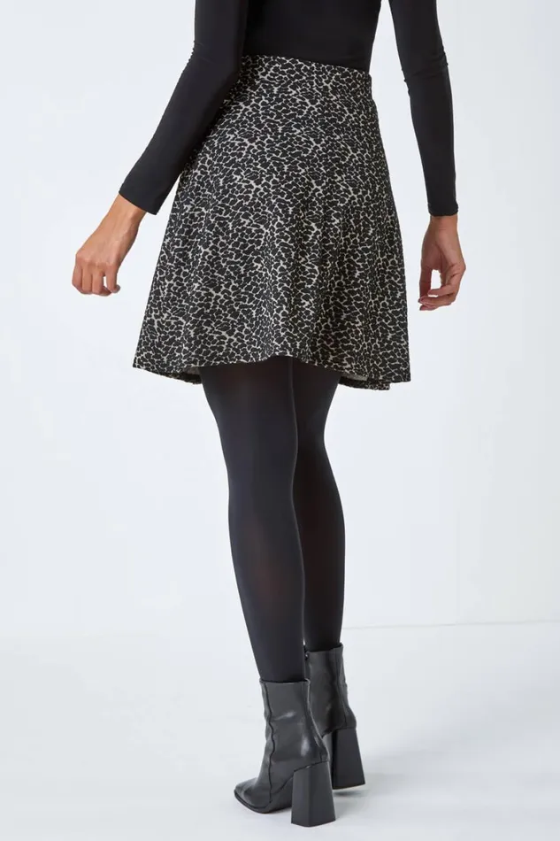 Women Natural Animal Print Skater Stretch Skirt Roman Skirts