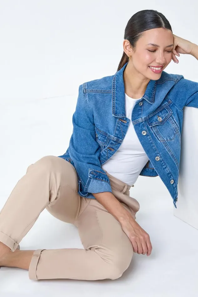 Women Natural Cotton Blend Washed Chino Trousers Roman Trousers